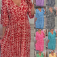 🔥 Vânzare Fierbinte 🧡 Rochie Lungă Casual cu Imprimat Bohemian și Guler în V
