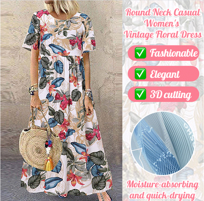 👗 Nou stil rotund gât rotund gât Casual Femei Retro imprimat Loose fusta lungă