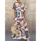 👗 Nou stil rotund gât rotund gât Casual Femei Retro imprimat Loose fusta lungă