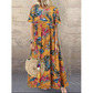 👗 Nou stil rotund gât rotund gât Casual Femei Retro imprimat Loose fusta lungă