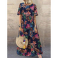 👗 Nou stil rotund gât rotund gât Casual Femei Retro imprimat Loose fusta lungă