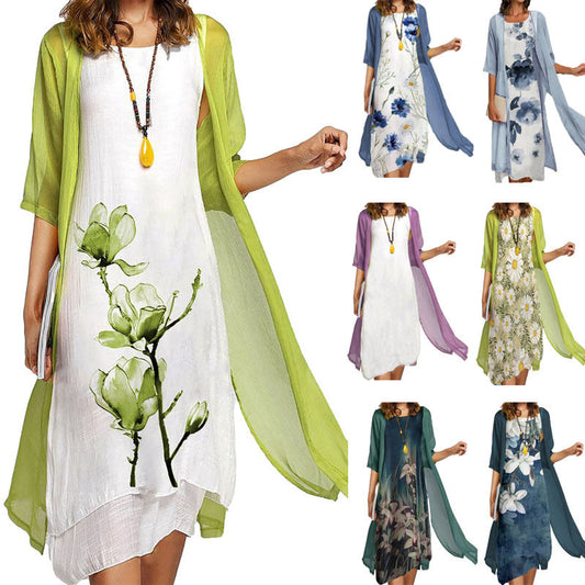 🌸 Rochie din două piese pentru femei, cu imprimeu floral