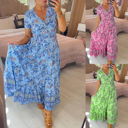👗Rochie cu imprimeu floral și decolteu ascuțit🥰