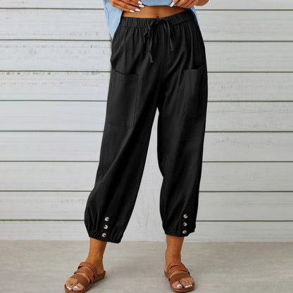 Bumbac Lin Straight Leg Wide Leg Pantaloni pentru femei