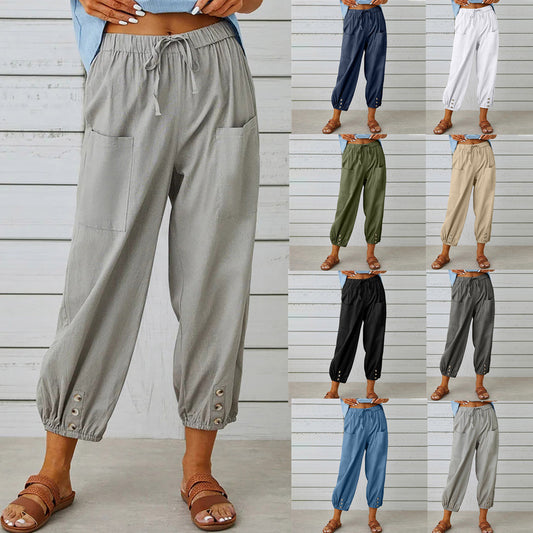 Bumbac Lin Straight Leg Wide Leg Pantaloni pentru femei