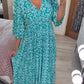 🔥 Vânzare Fierbinte 🧡 Rochie Lungă Casual cu Imprimat Bohemian și Guler în V