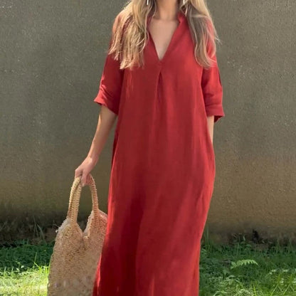 👗 Rochie de culoare solidă cu decolteu în V