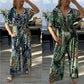 Femei de vară la modă de vară Leaf Print Plus Dimensiune Bodysuit cu talie elastică