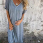 💕 Ce ar trebui să port mâine? 🔥 Rochie Midi Casual din Bumbac și In cu Guler în V