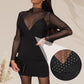 Women's Sexy V-Neck Mesh Rhinestone Bodycon Dress