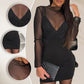 Women's Sexy V-Neck Mesh Rhinestone Bodycon Dress