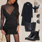 Women's Sexy V-Neck Mesh Rhinestone Bodycon Dress