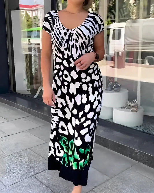 🔥 Rochie tipărită casual cu mânecă scurtă