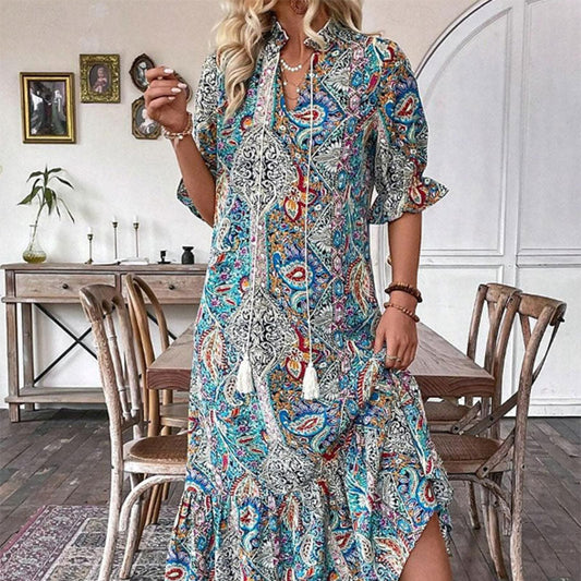 💃Rochie Boho Floral cu decolteu în V