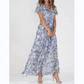Rochie maxi cu mânecă scurtă imprimată cu flori