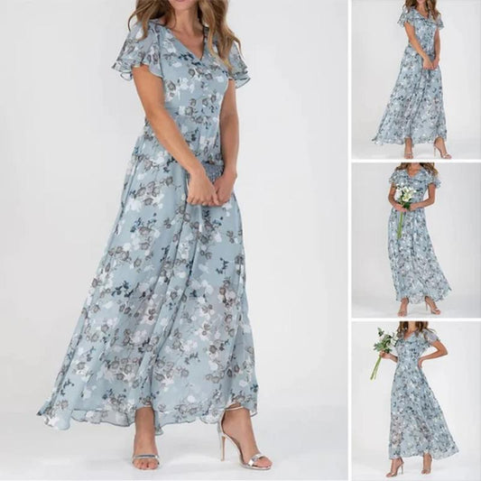 Rochie maxi cu mânecă scurtă imprimată cu flori