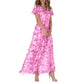 Rochie maxi cu mânecă scurtă imprimată cu flori