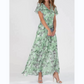Rochie maxi cu mânecă scurtă imprimată cu flori