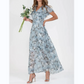 Rochie maxi cu mânecă scurtă imprimată cu flori