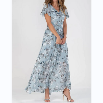 Rochie maxi cu mânecă scurtă imprimată cu flori