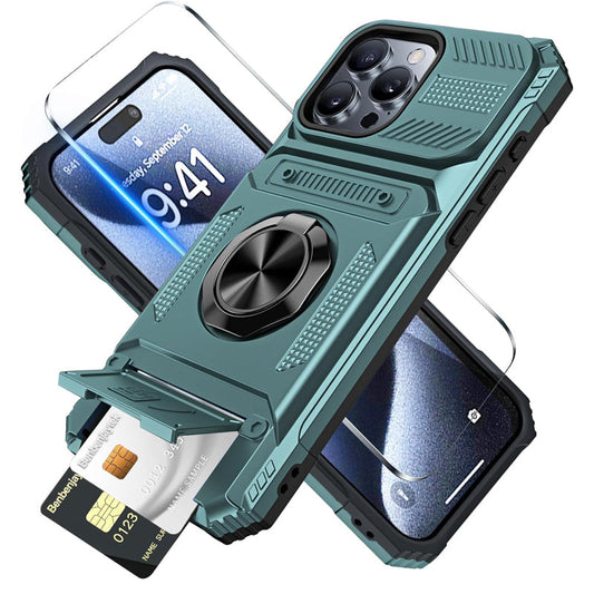 📱Exclusiv pentru iPhone💜 Suport pentru carduri și inel Grip Full-Body Anti-Shock Case🛡️