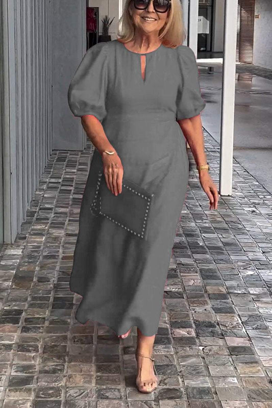 👗 Rochie cu mânecă cu bule din bumbac și in