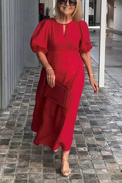 👗 Rochie cu mânecă cu bule din bumbac și in