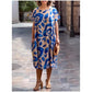 ✨Imprimate rotund gât scurt maneca vrac rochie