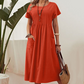 👗Rochie plisată pentru femei cu mâneci scurte și buzunare💃