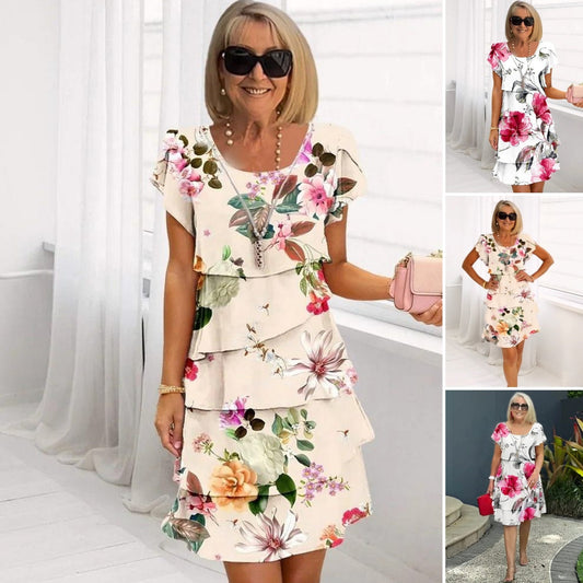 【S-5XL】🌸Rochie în cascadă cu imprimare florală în mai multe plante