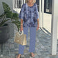 👚  Costum casual pentru femei: Top cu gât rotund și pantaloni imprimați🌿