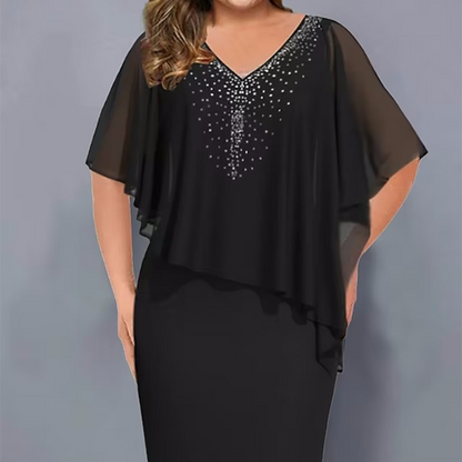 💖Rochie din sifon cu decolteu ascuțit cu inserții de pietre prețioase