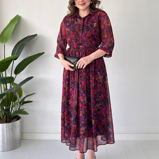 👗 rochie elegantă imprimată-Lejeră, fluidă, foarte lungă
