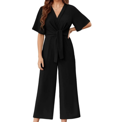 💖VÂNZARE FIERBINTE DE VARĂ💖Femei Elegant V-Neck Picior Larg Talie Cravată Jumpsuit