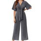 💖VÂNZARE FIERBINTE DE VARĂ💖Femei Elegant V-Neck Picior Larg Talie Cravată Jumpsuit