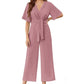💖VÂNZARE FIERBINTE DE VARĂ💖Femei Elegant V-Neck Picior Larg Talie Cravată Jumpsuit