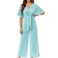 💖VÂNZARE FIERBINTE DE VARĂ💖Femei Elegant V-Neck Picior Larg Talie Cravată Jumpsuit