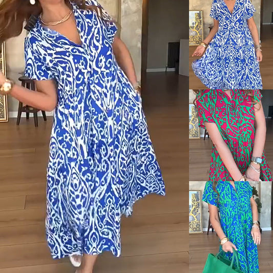 Rochie lungă A-line cu imprimeu pentru femei