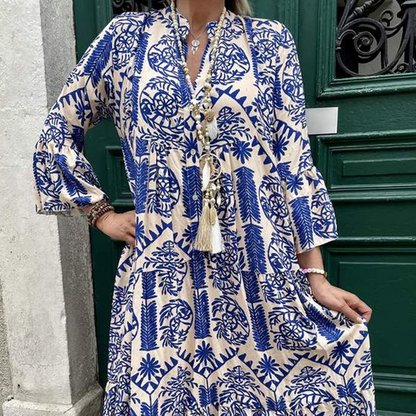 Rochie plisată imprimată cu decolteu în V pentru femei