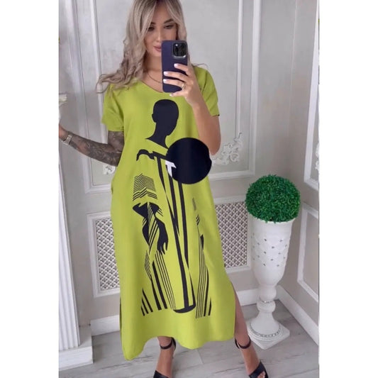💖Femei vrac V-Neck Slit Extra rochii lungi