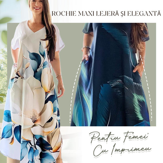 Rochie maxi lejeră și elegantă pentru femei, cu imprimeu