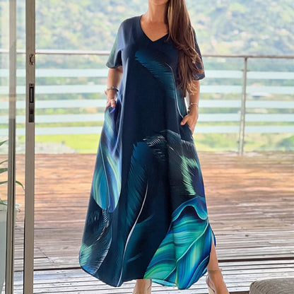 Rochie maxi lejeră și elegantă pentru femei, cu imprimeu