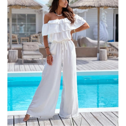 👗Salopetă cu volane fără umăr pentru femei