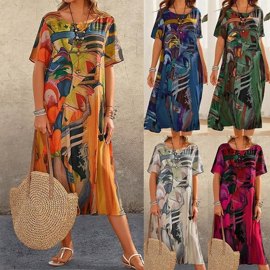 【S-4XL】🌺Rochie fluidă în culori tropicale strălucitoare