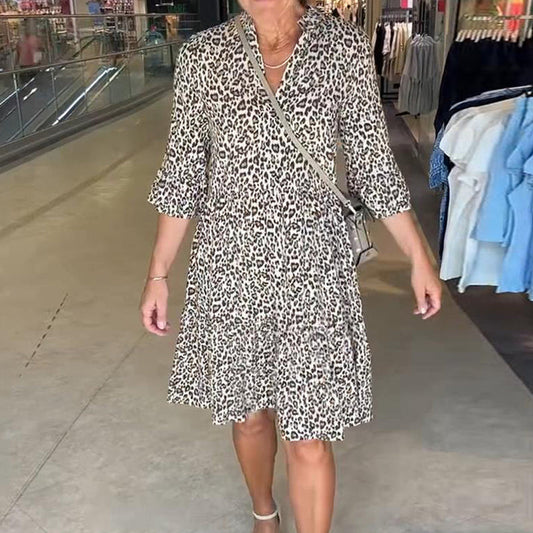 Rochie leopard cu imprimare lejeră, cu decolteu în V