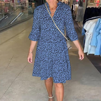 Rochie leopard cu imprimare lejeră, cu decolteu în V