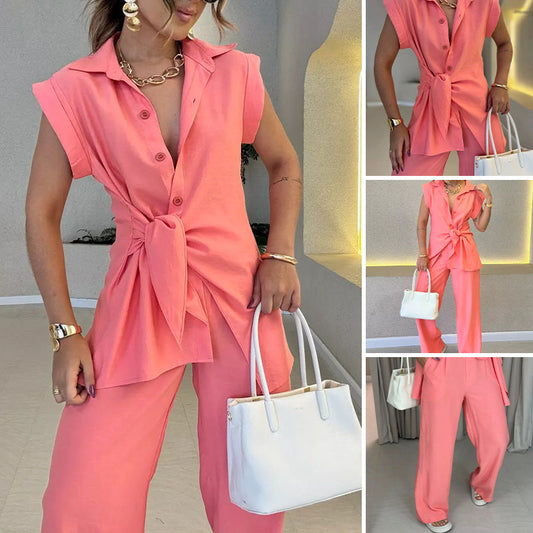 💖Top elegant cu talie și set de pantaloni casual🌸