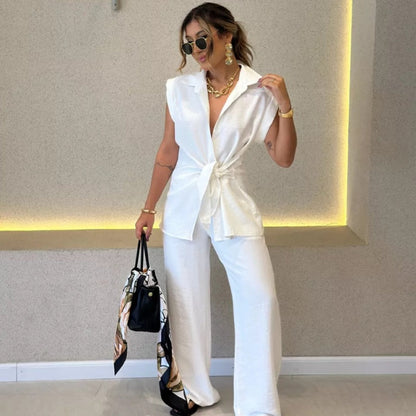 💖Top elegant cu talie și set de pantaloni casual🌸