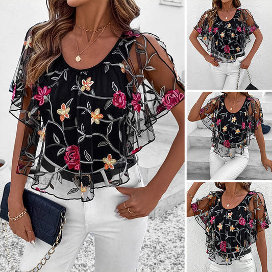 👚Top cu dantelă imprimată Patchwork pentru femei