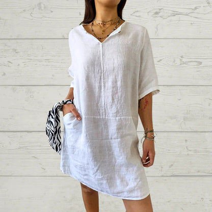 Rochie casual lejeră uni cu decolteu în V pentru femei